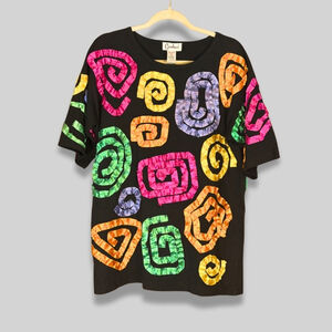 Vintage 90s Carducci T-Shirt Spiral Appliqués Ribbon Embellished Multicolor W M